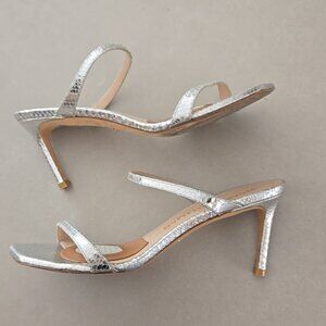 Stuart Weitzman Aleena Sandals In Silver Mini Snake Print